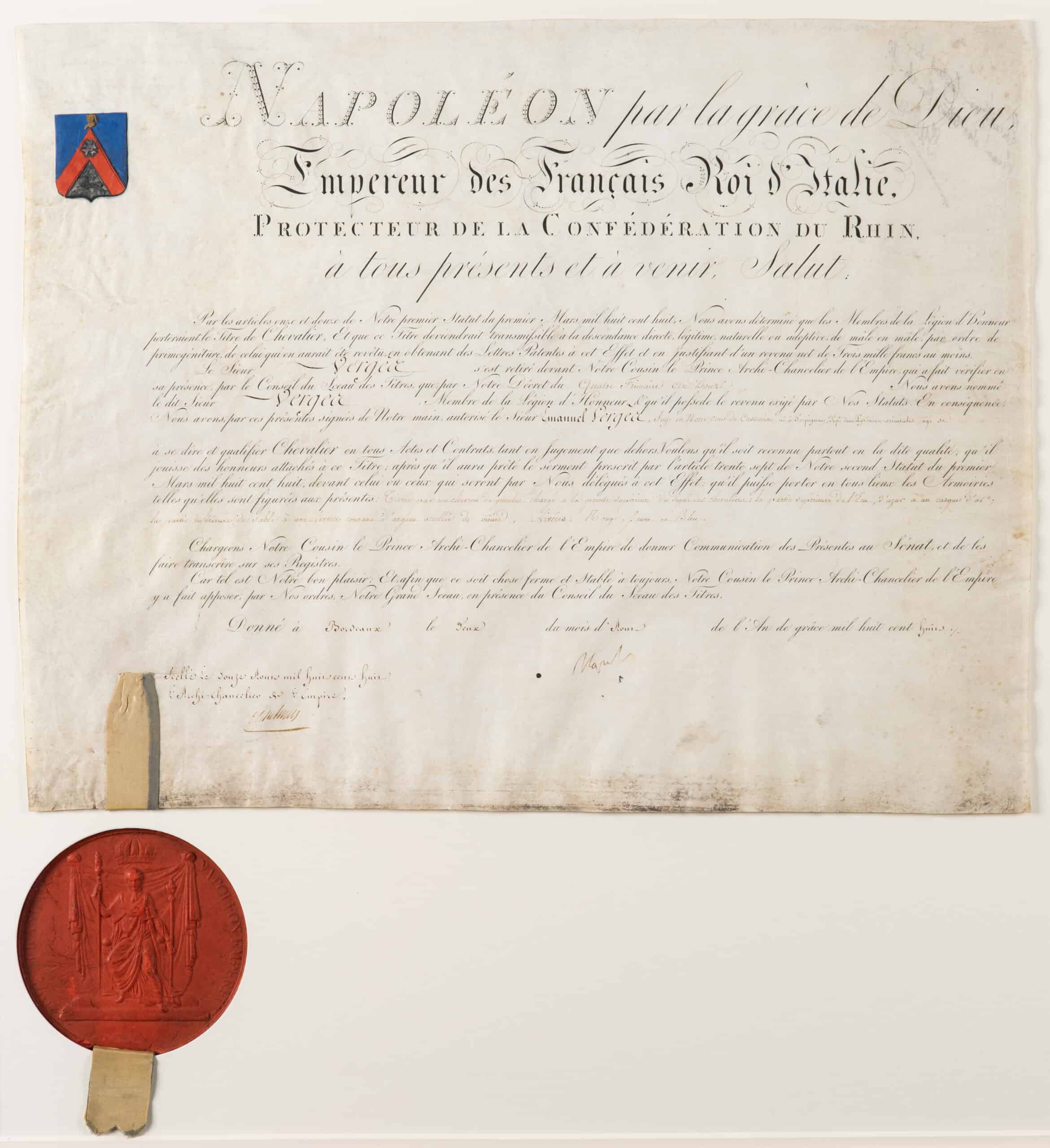 Dyplom nadania Emanuelowi Vergéce’owi Legii Honorowej