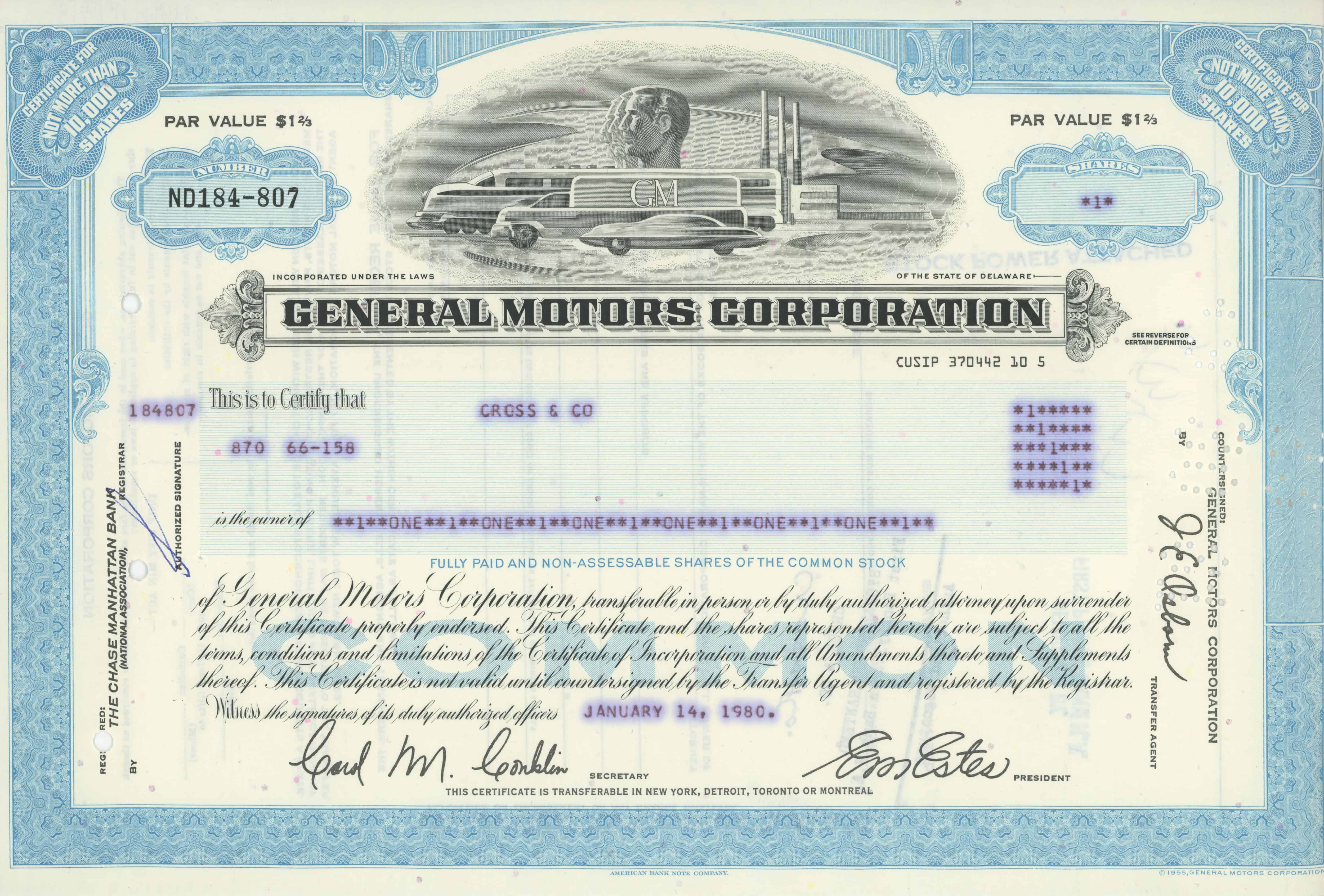 1 akcja General Motors Corporation z 14 stycznia 1980 roku