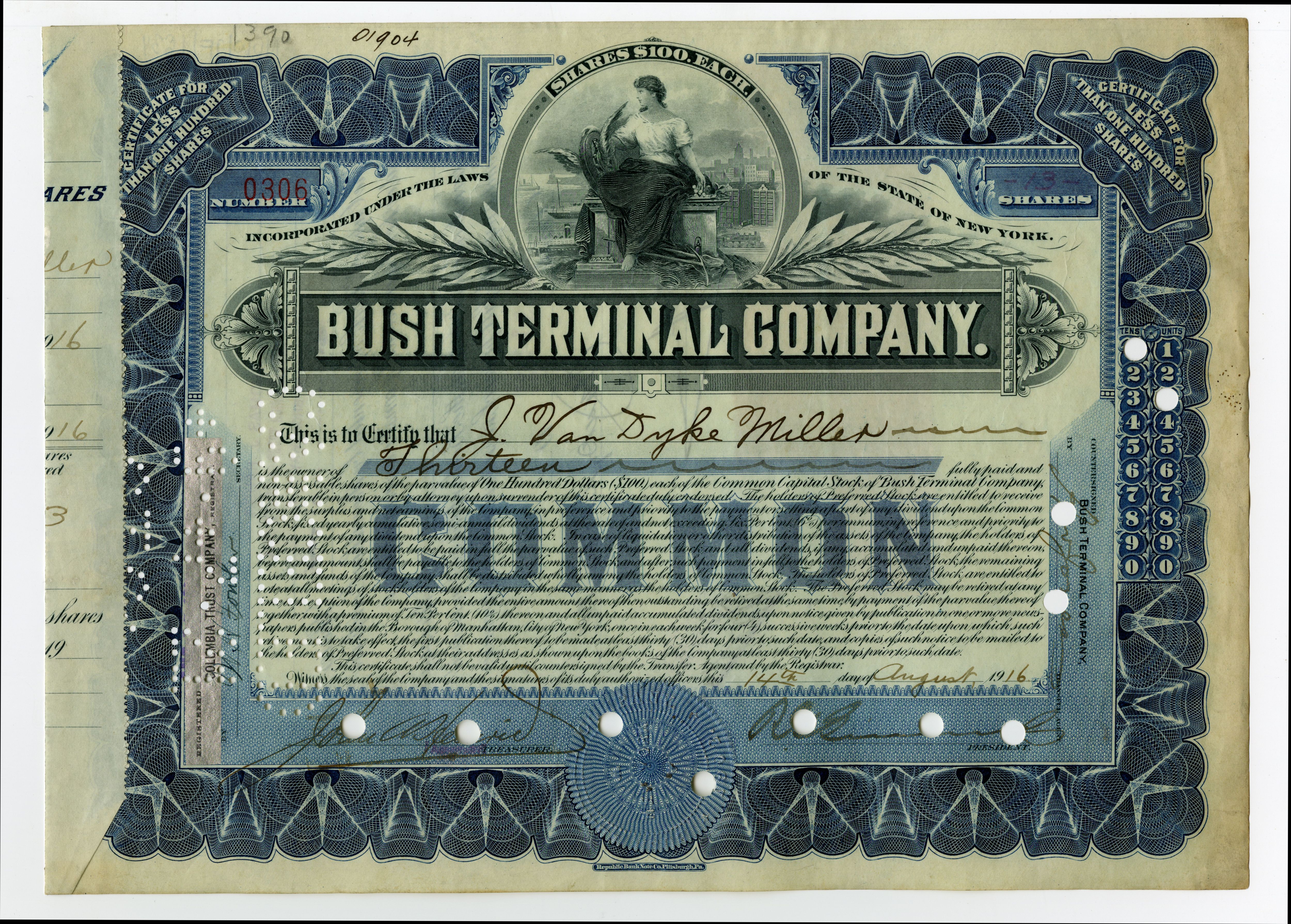 13 akcji Bush Terminal Company 14 sierpnia 1916 roku.